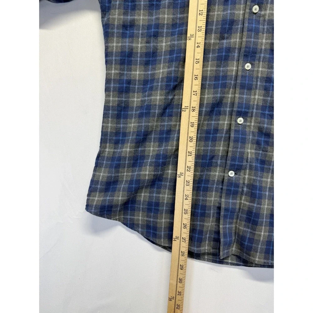 Banana Republic Luxe Flannel Slim Fit‎ Shirt Mens M Blue Gray Plaid Button Down